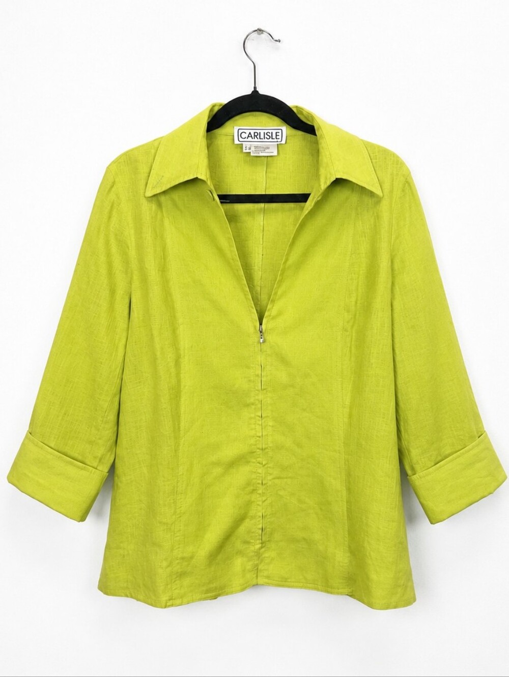 Vintage Y2k Carlisle Chartreuse 100% Linen Jacket Art to Wear Quiet Luxury 12